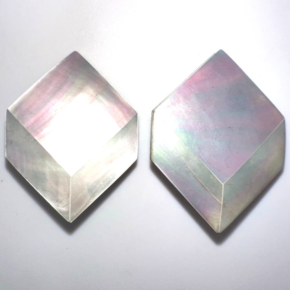 Vintage genuine mother of pearl simulated cubes silver tone clip on earrings